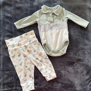 Tahari Polo Long Sleeve Bodysuit with Dino Print Pants